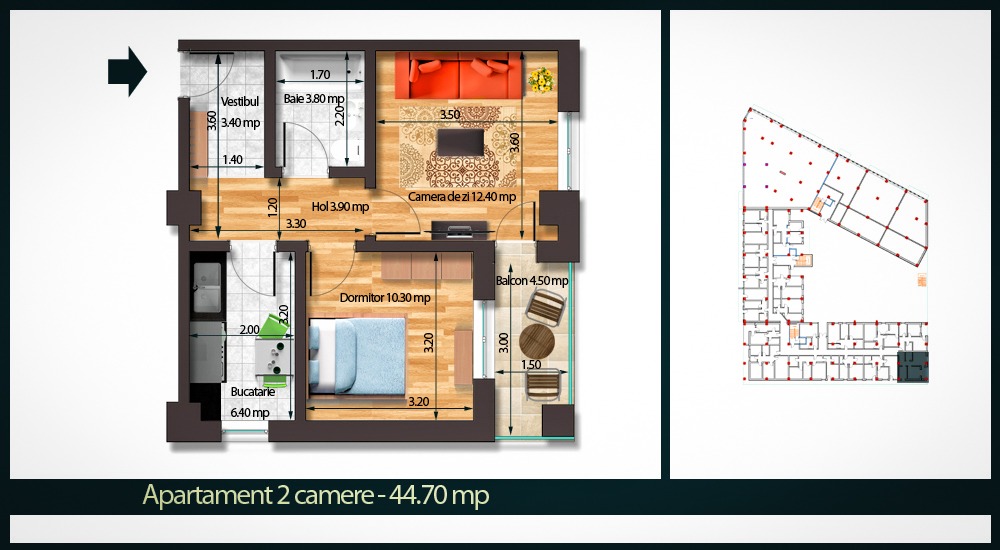 Apartament 2 Camere A 44