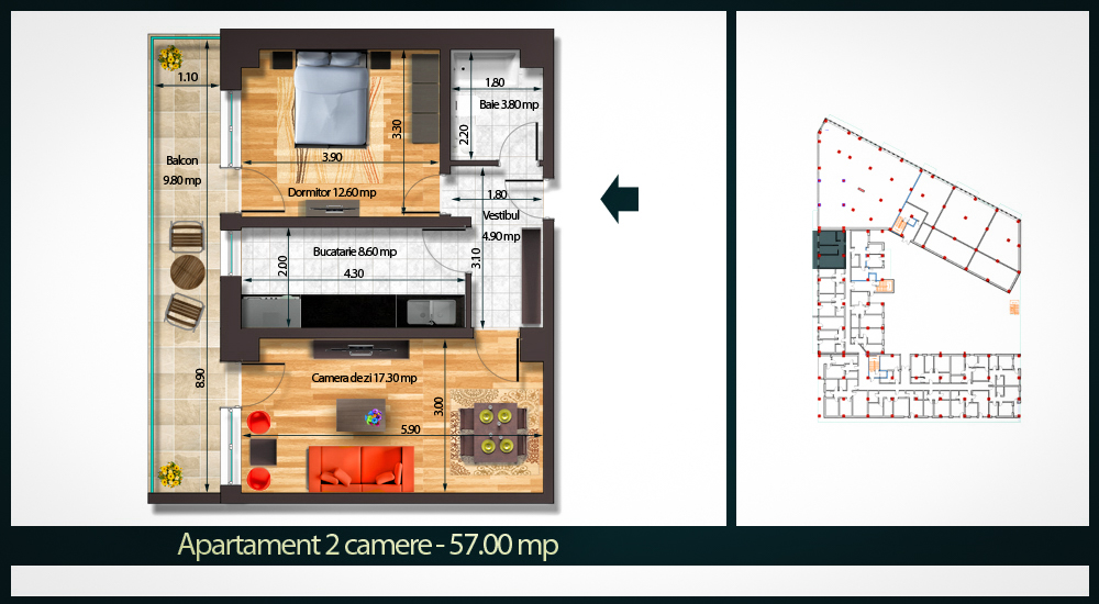 Apartament 2 Camere B 57