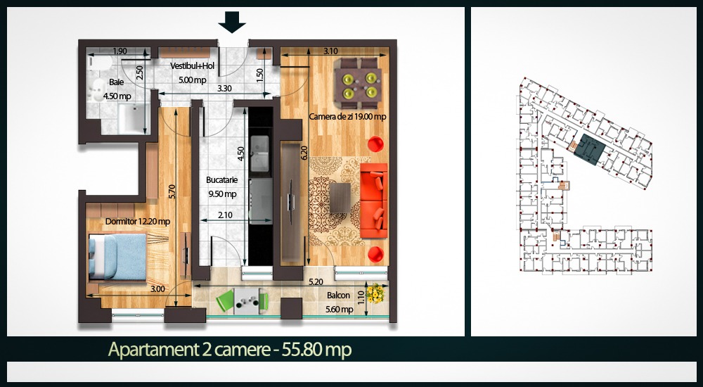 Apartament 2 Camere C 55