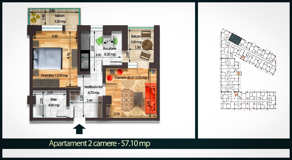 Apartament 2 Camere C 57