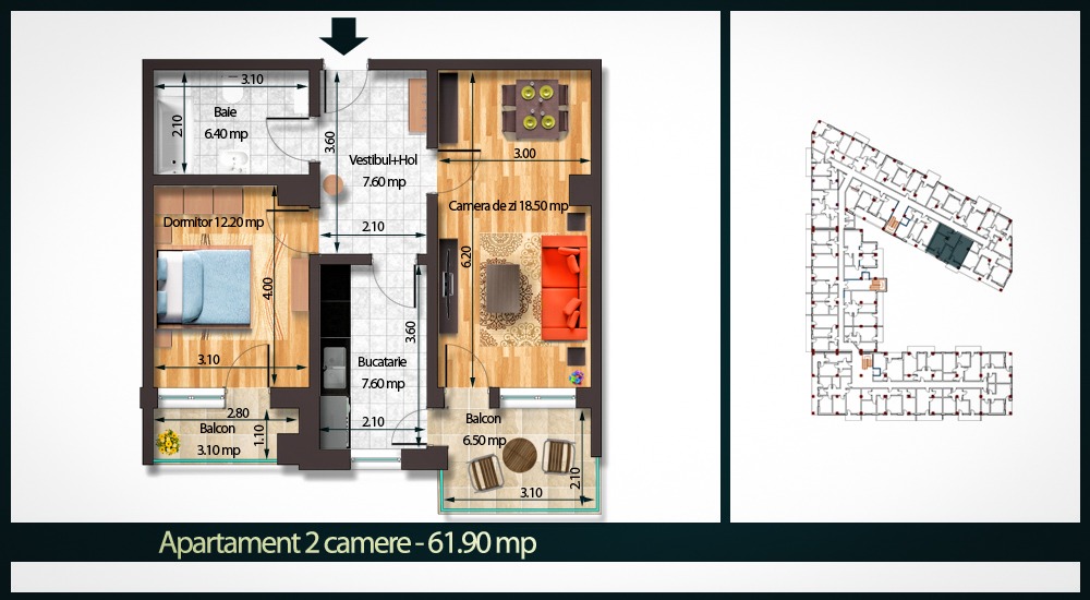 Apartament 2 Camere C 61