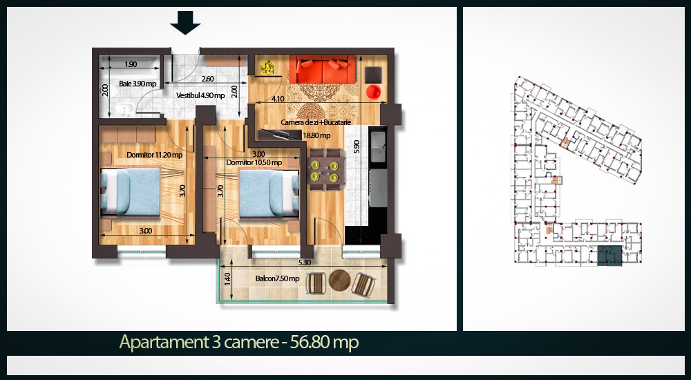 Apartament 3 Camere A 56