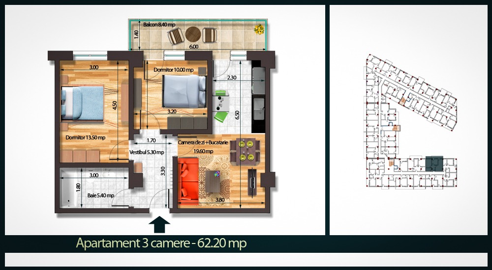 Apartament 3 Camere A 62