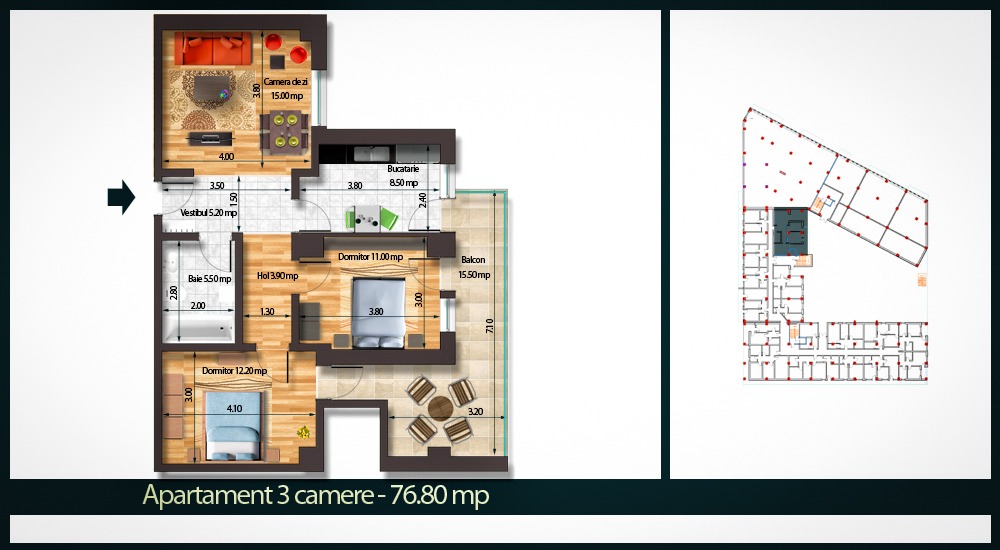 Apartament 3 Camere B 76